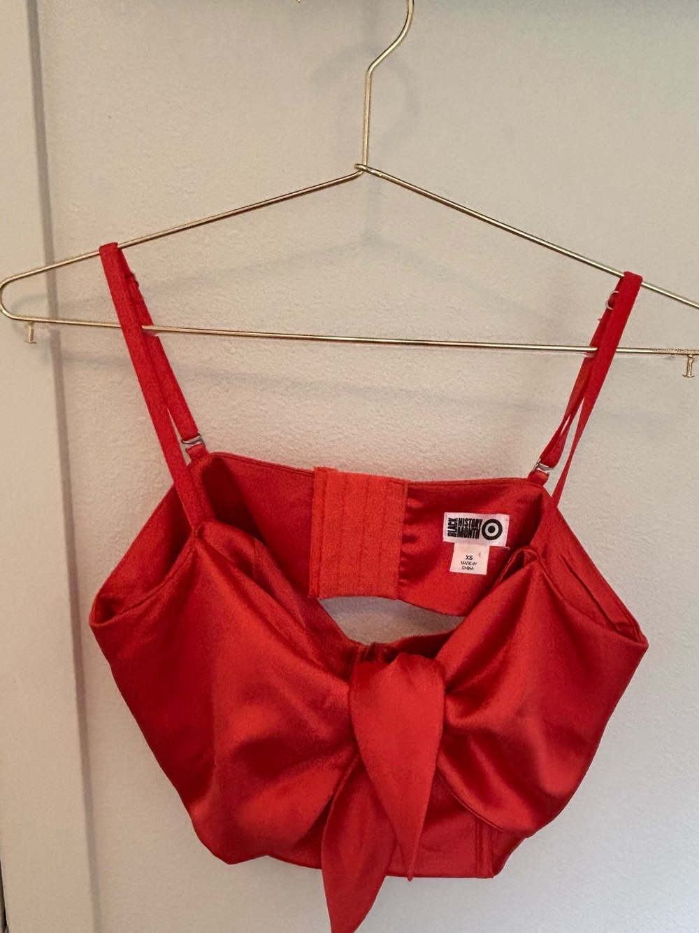 Target Red Satin Knot-Front Crop Top